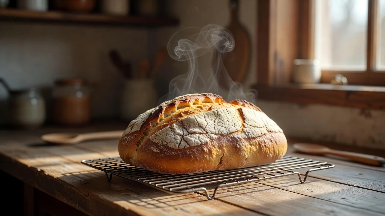 Rebanadas de pan casero doradas recién salidas del horno sobre rejilla metálica