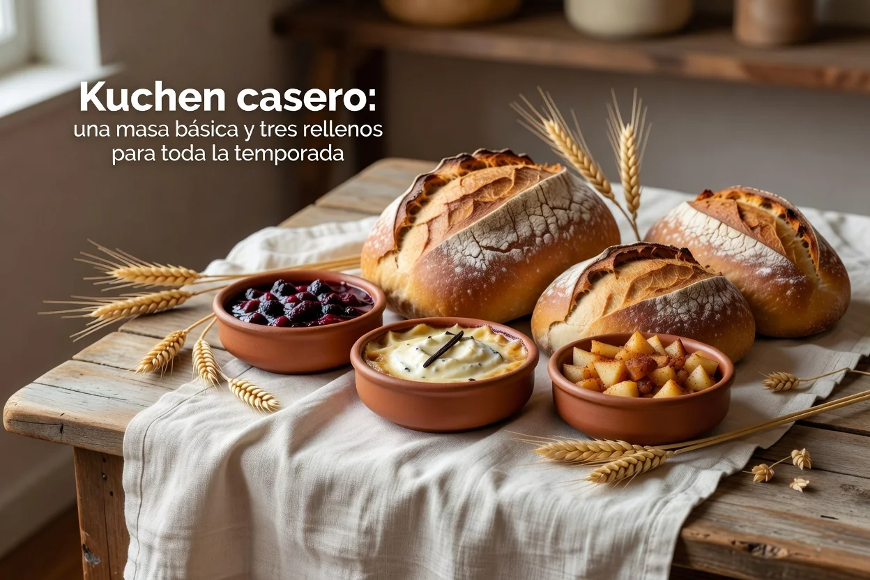 Kuchen casero con masa quebrada y relleno de manzana y canela recién horneado