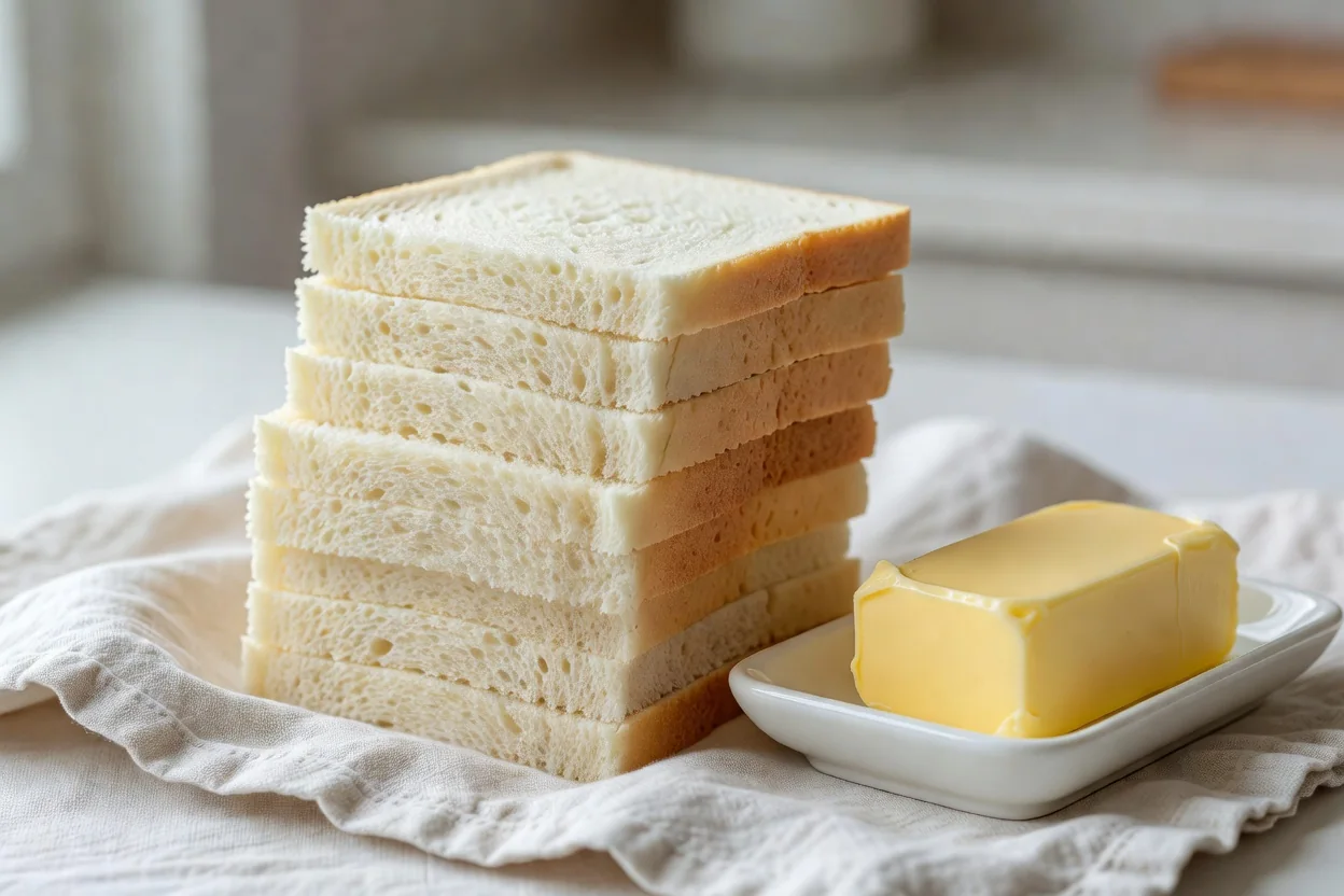Rebanadas gruesas de pan de molde casero con miga blanca y esponjosa sobre tabla de madera